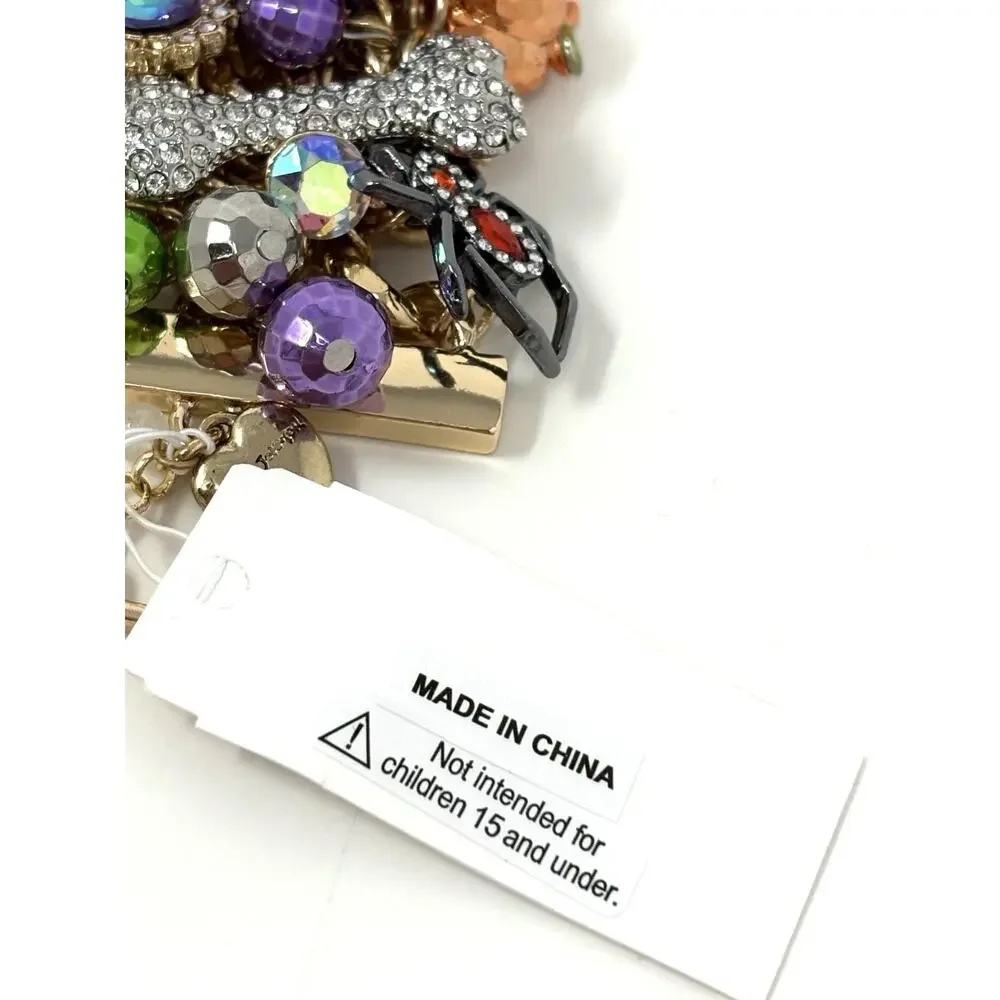 Betsey Johnson Halloween Toggle Bracelet Black Cat Spider Bat Candy Charms Wide